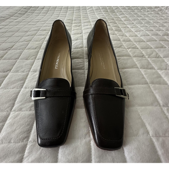 BRUNO MAGLI Pump Womens 37 US 6.5 Black Leather Square Toe Buckle Block Heel - Picture 3 of 15